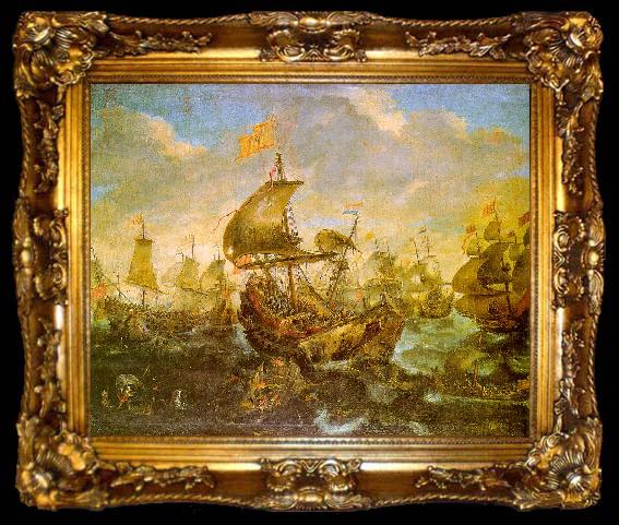 framed  Andries van Eertvelt The Battle of the Spanish Fleet with Dutch Ships in May 1573 During the Siege of Haarlem, ta009-2